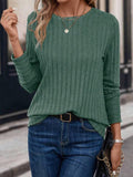 Effortless Oatmeal Soft Ribbed Knit Crew Neck Top - WEUXS