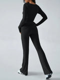 V-Neck Crop Top and Fold-Over Flare Pants Set - View 42 | WEUXS
