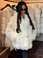 Premium faux fur coat with white and brown spots - View 7 | WEUXS