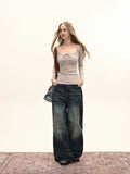 Ribbed knit long sleeve top with square neckline and tie front detail - View 6 | WEUXS