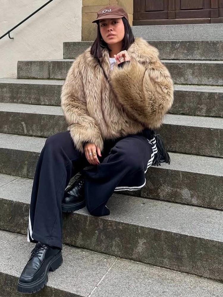 Vintage Tipped Faux Fur Cropped Jacket - WEUXS