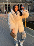 Luxe White Spotted Spliced Faux Fur Coat - WEUXS