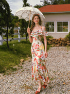 French Style Floral Print Midi Dress