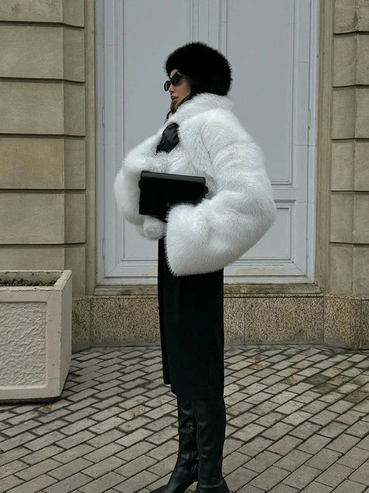 Plush Faux Fur Cropped Jacket - View 9 | WEUXS