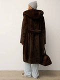 Luxurious Chocolate Faux Mink Long Coat - WEUXS