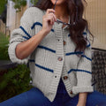 Classic Striped Crew Neck Cardigan - View 7 | WEUXS