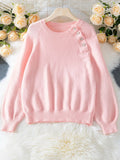 Pink jeweled button raglan sweater - View 6 | WEUXS