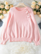 Pink jeweled button raglan sweater - View 6 | WEUXS