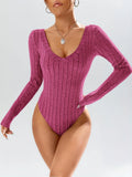 Heather Grey Deep V-Neck Ribbed Knit Bodysuit - WEUXS