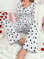 Ribbed Heart Print Pajama Set - View 10 | WEUXS