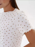 Ditsy Heart Print Ribbed Tee & Shorts Set - View 9 | WEUXS