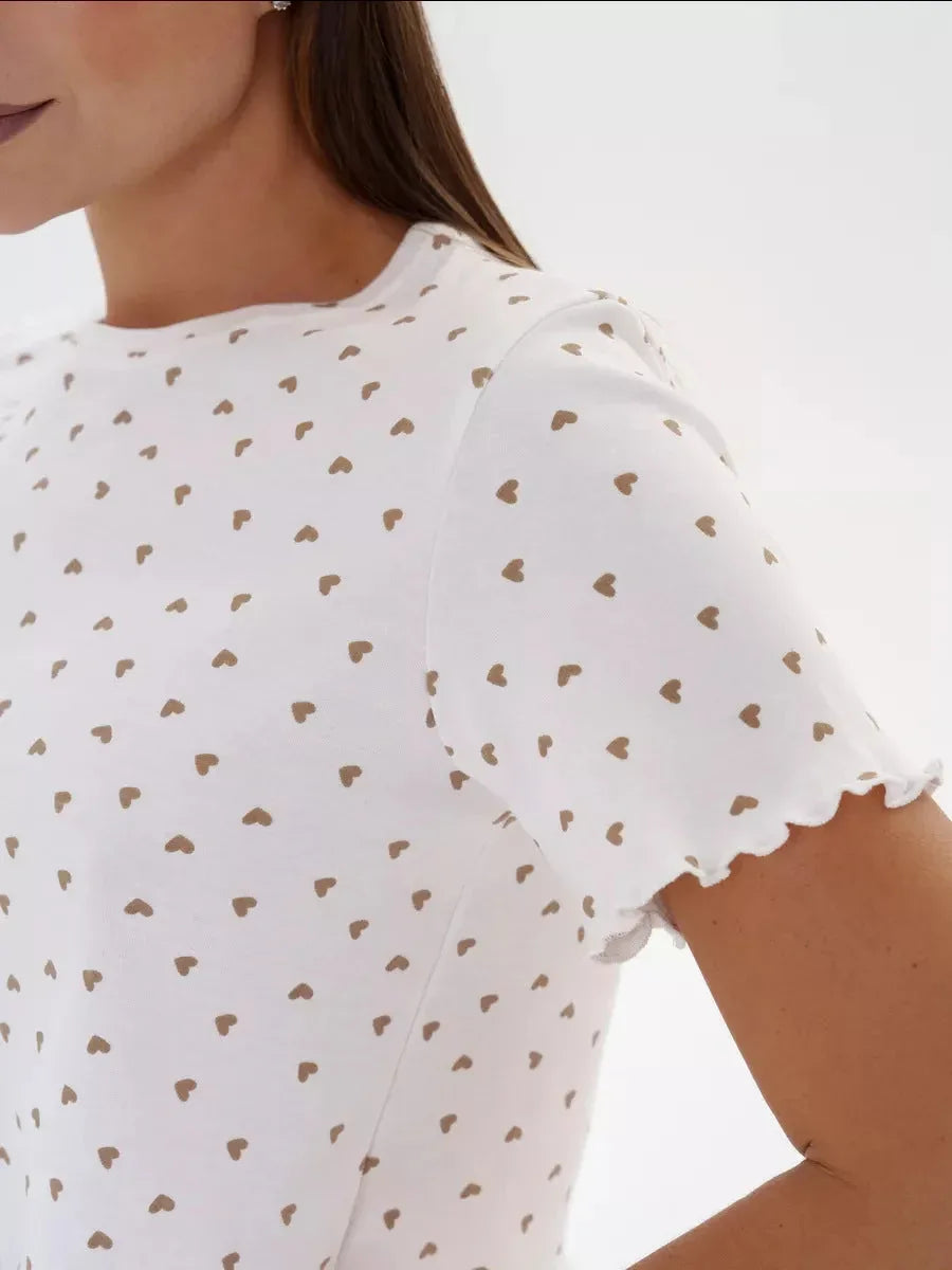 Ditsy Heart Print Ribbed Tee & Shorts Set - View 9 | WEUXS