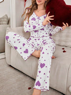 Ribbed heart print pajama set - View 42 | WEUXS