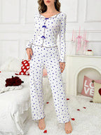Ribbed pajama set with heart print and decorative bows - View 28 | WEUXS
