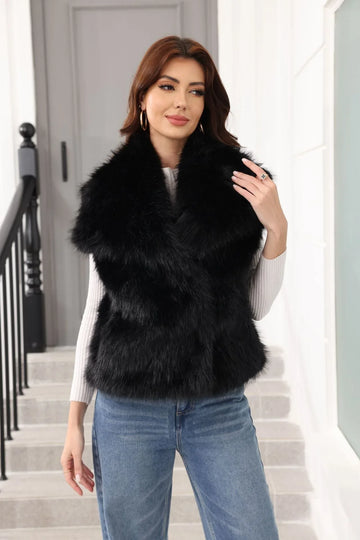 Luxe Oversized Lapel Faux Fur Vest - WEUXS