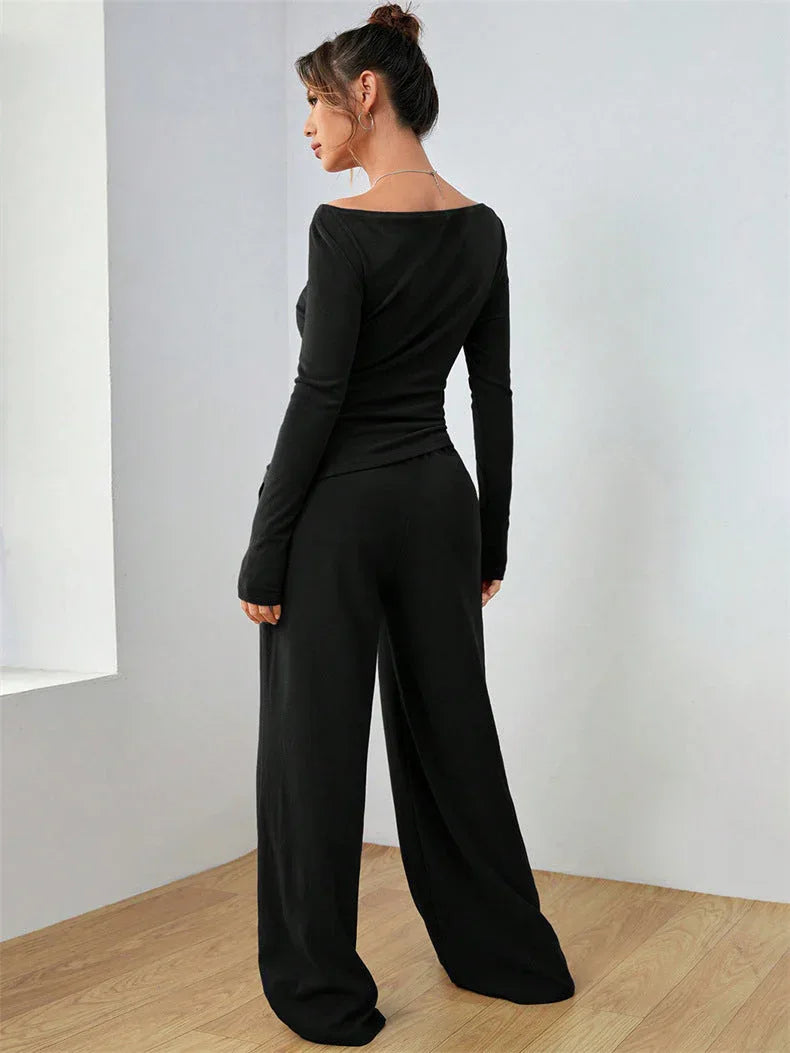 Boat Neck Wide Leg Two-Piece Set - View 9 | WEUXS