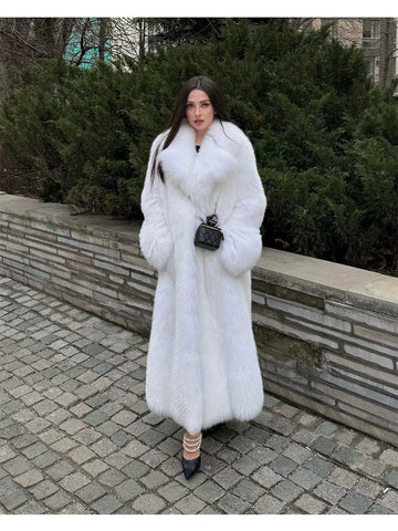 Snow Queen White Faux Fox Fur Maxi Coat - WEUXS