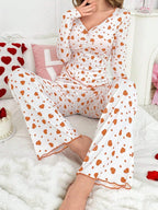 Ribbed Heart Print Pajama Set - View 23 | WEUXS