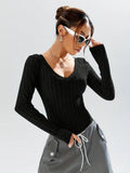 Heather Grey Deep V-Neck Ribbed Knit Bodysuit - WEUXS