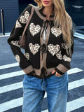 Leopard Heart Tie-Front Knit Cardigan - WEUXS