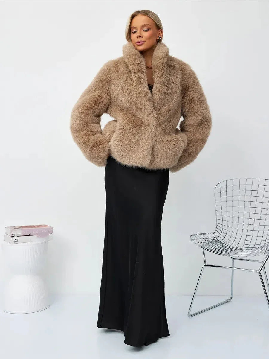 Champagne Cloud Faux Fox Fur Jacket - WEUXS