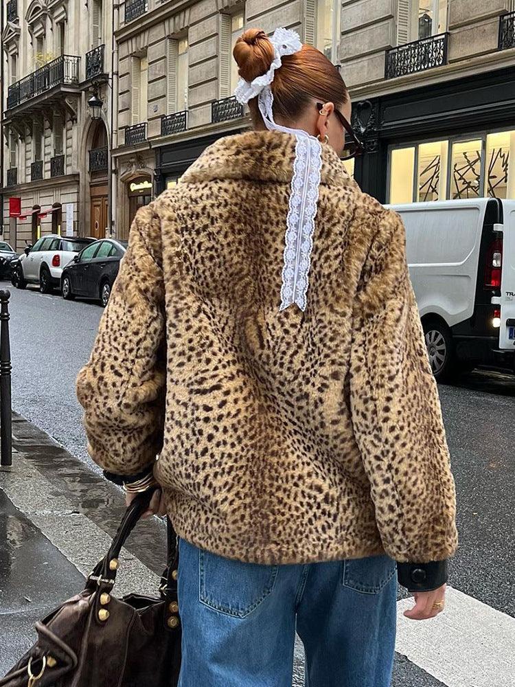 Vintage Leopard Print Faux Fur Jacket - WEUXS