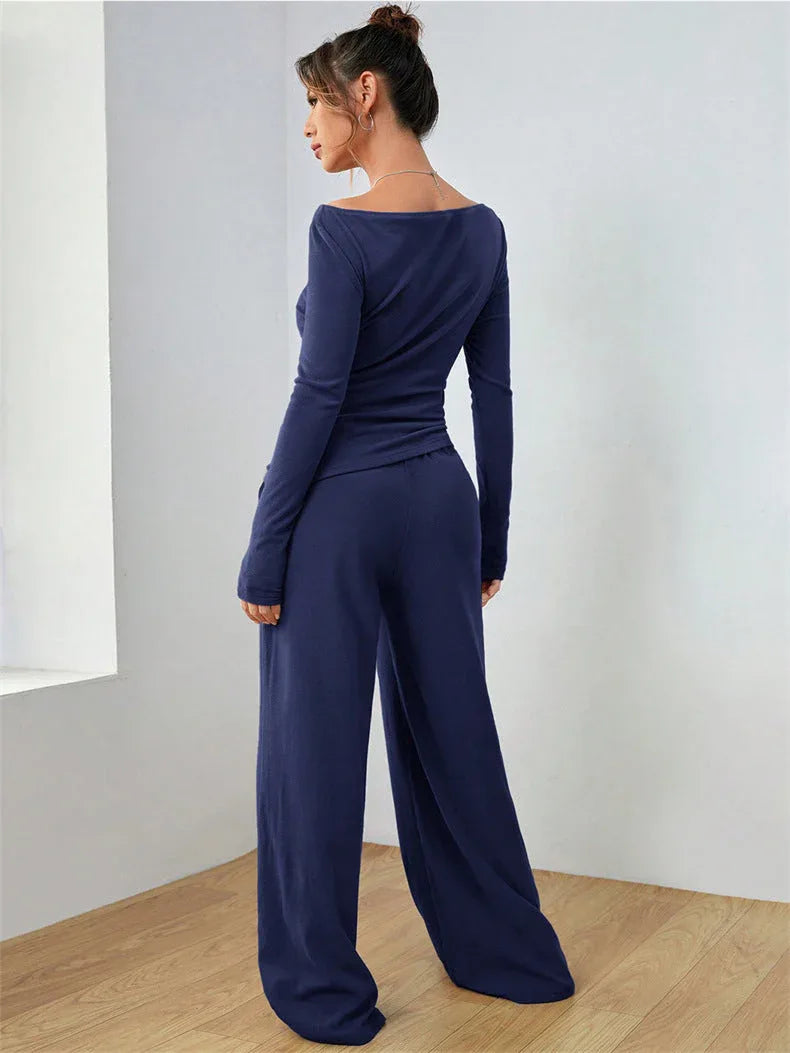 Boat Neck Wide Leg Two-Piece Set - View 13 | WEUXS