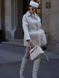 White wool blend coat with faux fur trim - View 9 | WEUXS