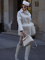 White wool blend coat with faux fur trim - View 9 | WEUXS