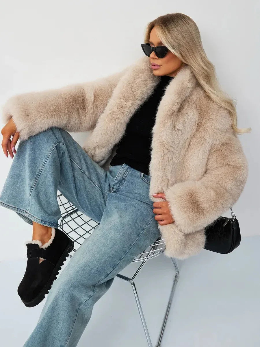 Champagne Cloud Faux Fox Fur Jacket - WEUXS