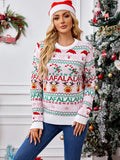 pink holiday sweater with santa and reindeer design