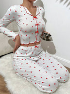 Ribbed Heart Print Pajama Set - View 15 | WEUXS