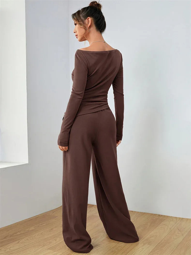 Boat Neck Wide Leg Two-Piece Set - View 22 | WEUXS