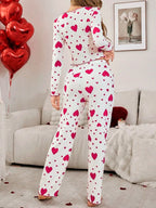 Ribbed heart print pajama set - View 8 | WEUXS