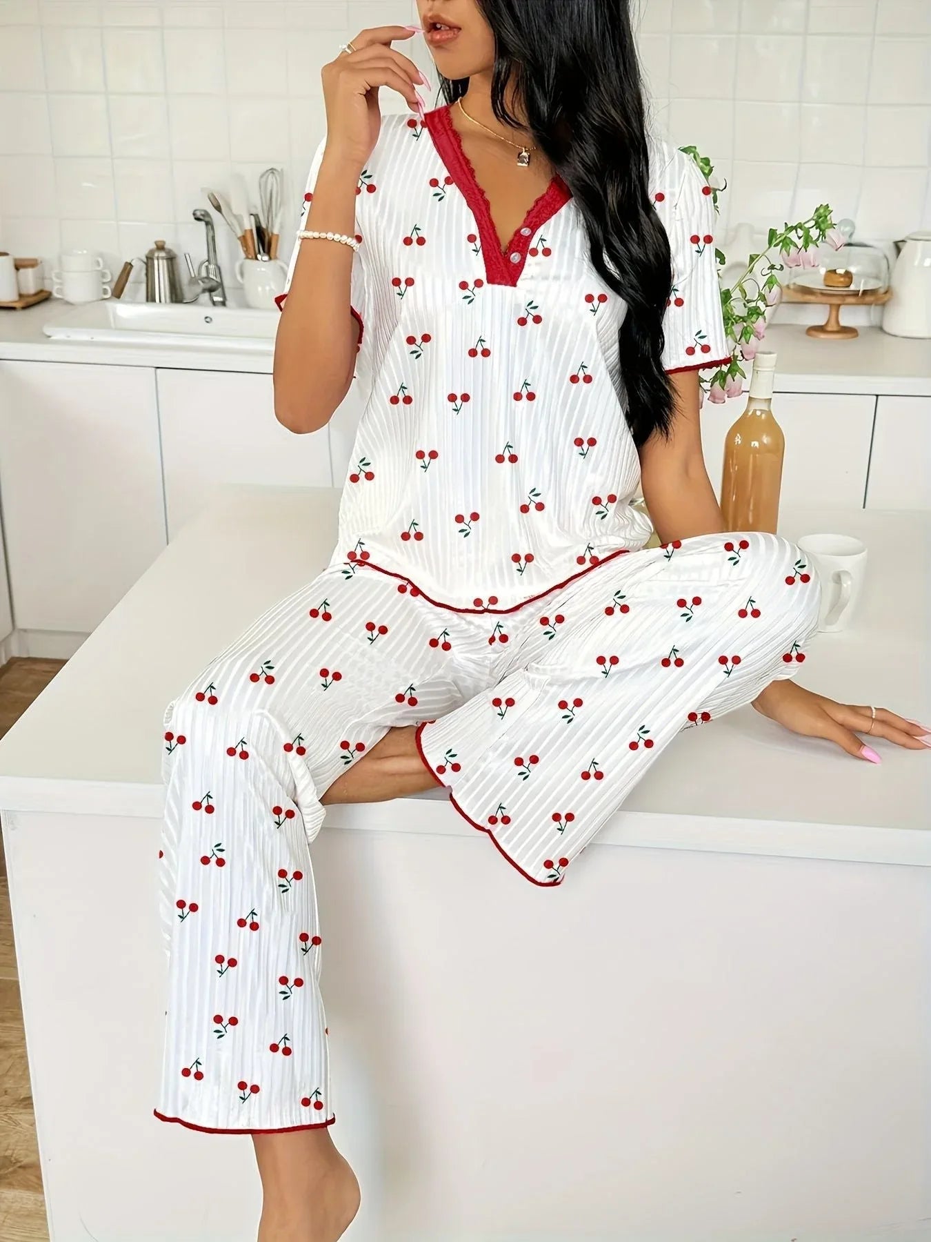 Heart Print Ribbed Lounge Set - View 19 | WEUXS