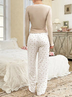 Ribbed Henley Pajama Set with Crown Print - View 13 | WEUXS