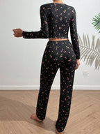 Ribbed Floral Henley Pajama Set - View 7 | WEUXS