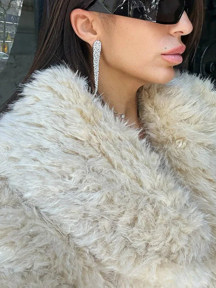 Textured faux fur coat with belted waist - View 10 | WEUXS