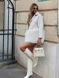 White wool blend coat with faux fur trim - View 6 | WEUXS