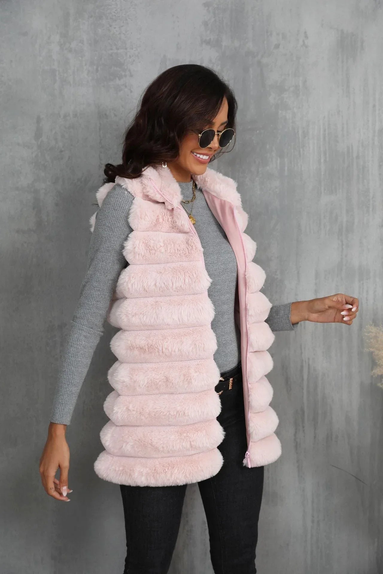 Opulent Onyx Tiered Faux Fur Vest - WEUXS