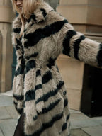 Vintage Zebra Stripe Faux Fur Long Coat - View 10 | WEUXS