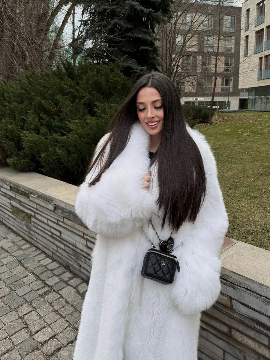 Snow Queen White Faux Fox Fur Maxi Coat - WEUXS