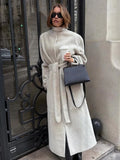 Majestic Cream Belted Faux Fur Long Coat - View 8 | WEUXS