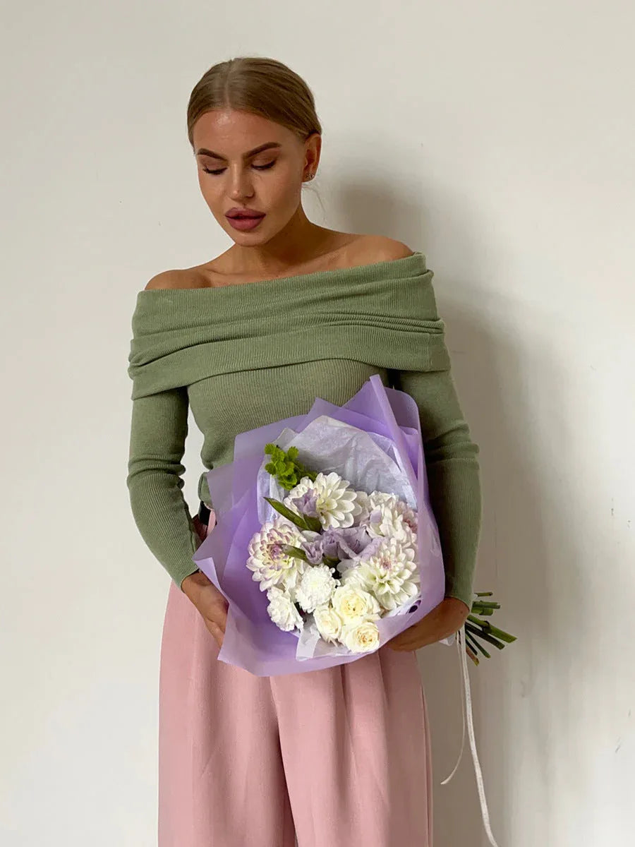 Fold-Over Off-Shoulder Knit Top - View 6 | WEUXS