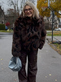 Faux fur cropped jacket with animal print - View 10 | WEUXS