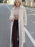 Elegant Chevron Textured Faux Fur Maxi Coat - View 11 | WEUXS