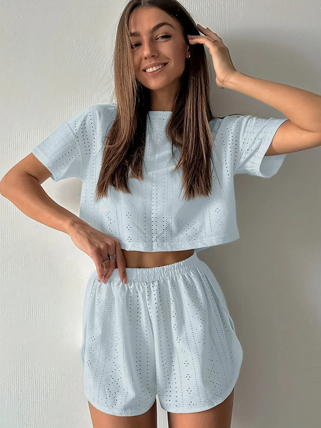 Eyelet Knit Lounge Set - View 15 | WEUXS
