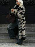 Vintage Zebra Stripe Faux Fur Long Coat - WEUXS