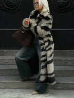 Vintage Zebra Stripe Faux Fur Long Coat - View 7 | WEUXS