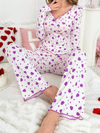 Ribbed Heart Print Pajama Set - View 34 | WEUXS